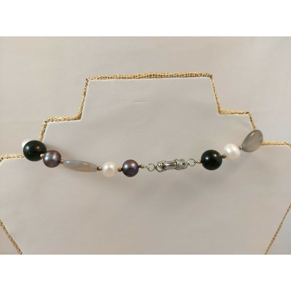 Natural quartz agate pearls beaded choker necklace 18" handmade - Picture 3 of 8